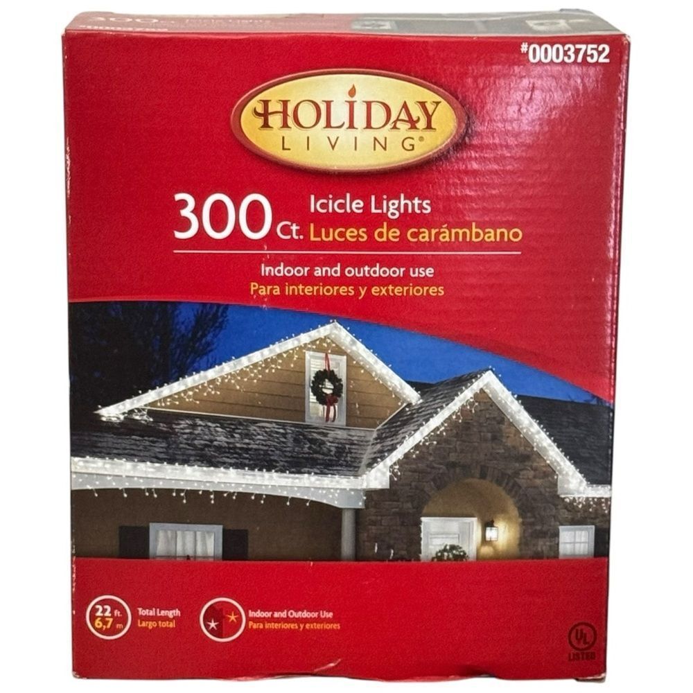 Holiday Living 300 Clear Icicle Decorative Christmas Lights 17ft Indoor Outdoor.